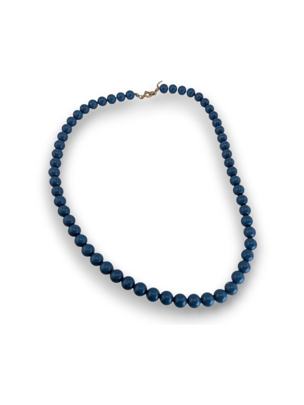 Retro Mod Minimalist Blue Round Beaded Necklace Gold Tone Clasp
